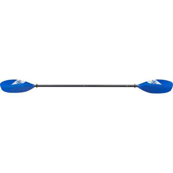 Aries kayak paddle studio image. Paddle with blue blades and AG logo